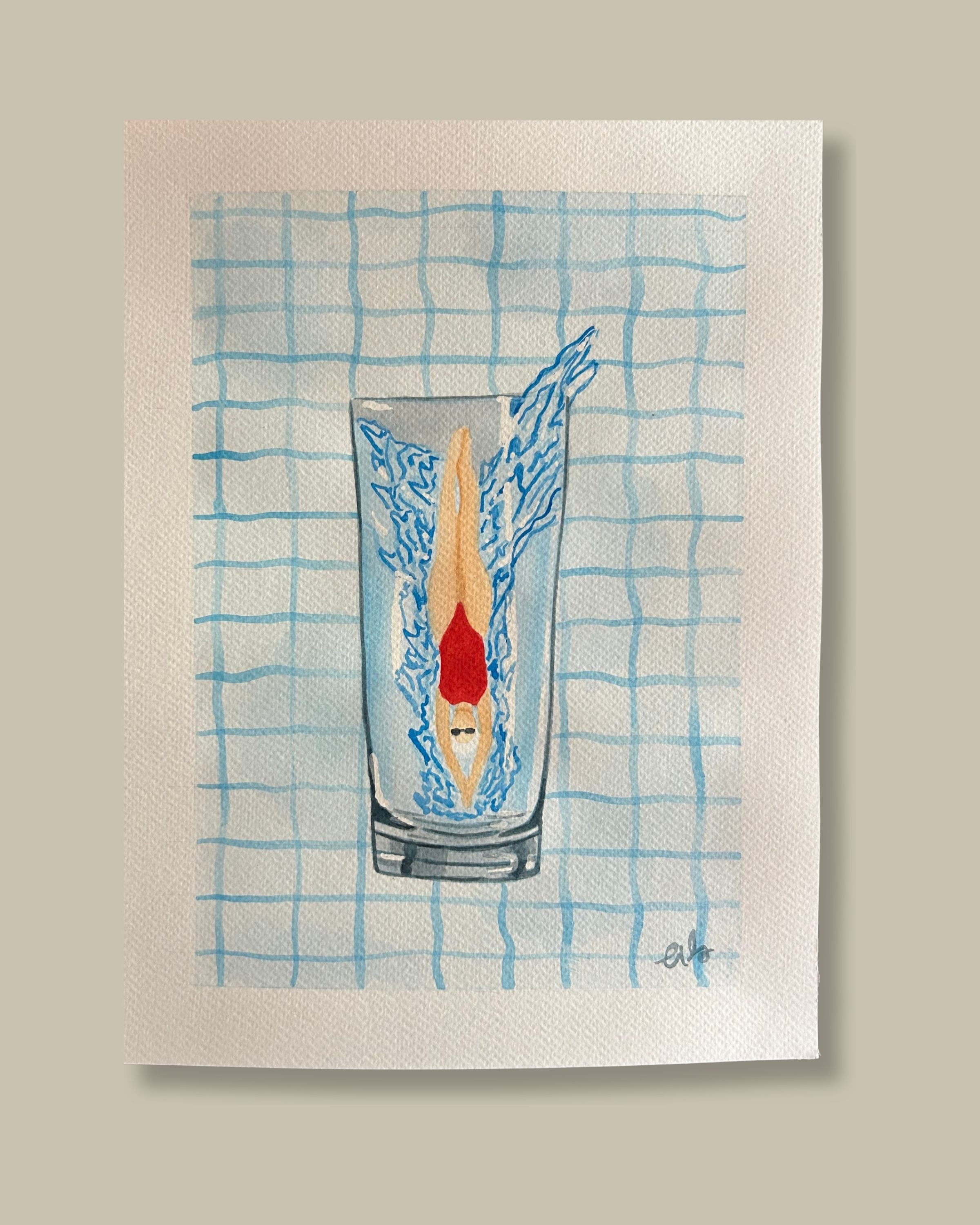 Nadando en un vaso - Acuarela Original