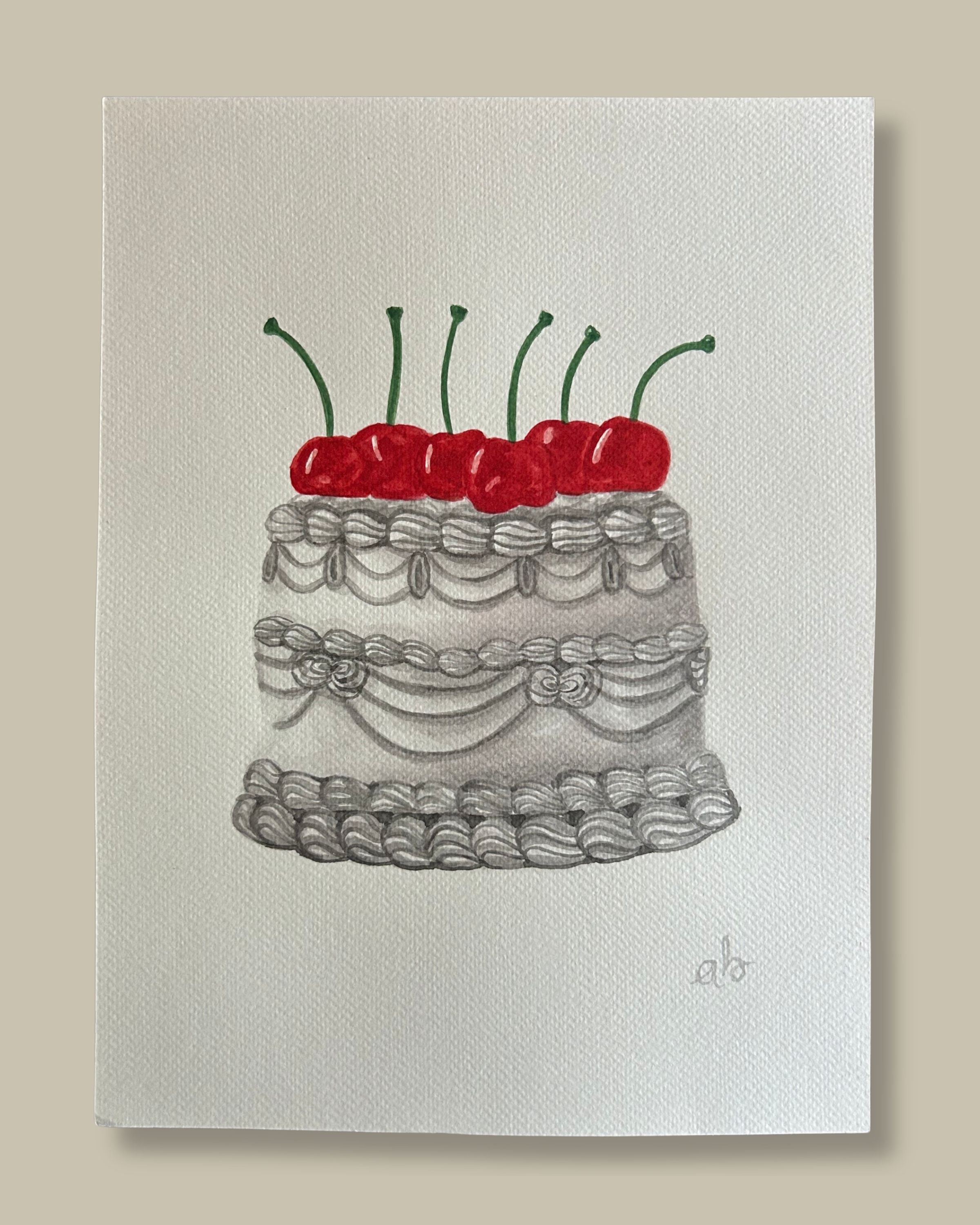 Pastel de Cerezas - Acuarela Original
